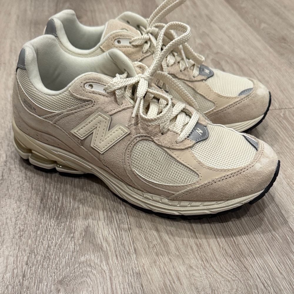 New Balance Beige Cream Mesh Suede Sneakers